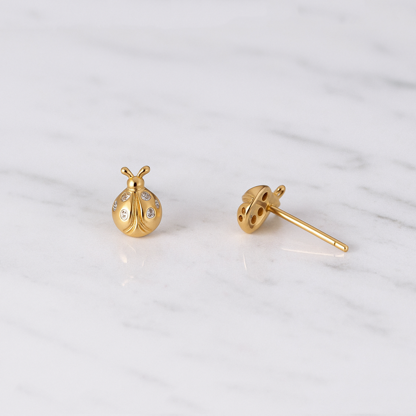 18K Gold on Sterling Silver Ladybird Stud Earrings with CZ