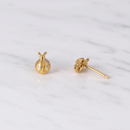 18K Gold on Sterling Silver Ladybird Stud Earrings with CZ