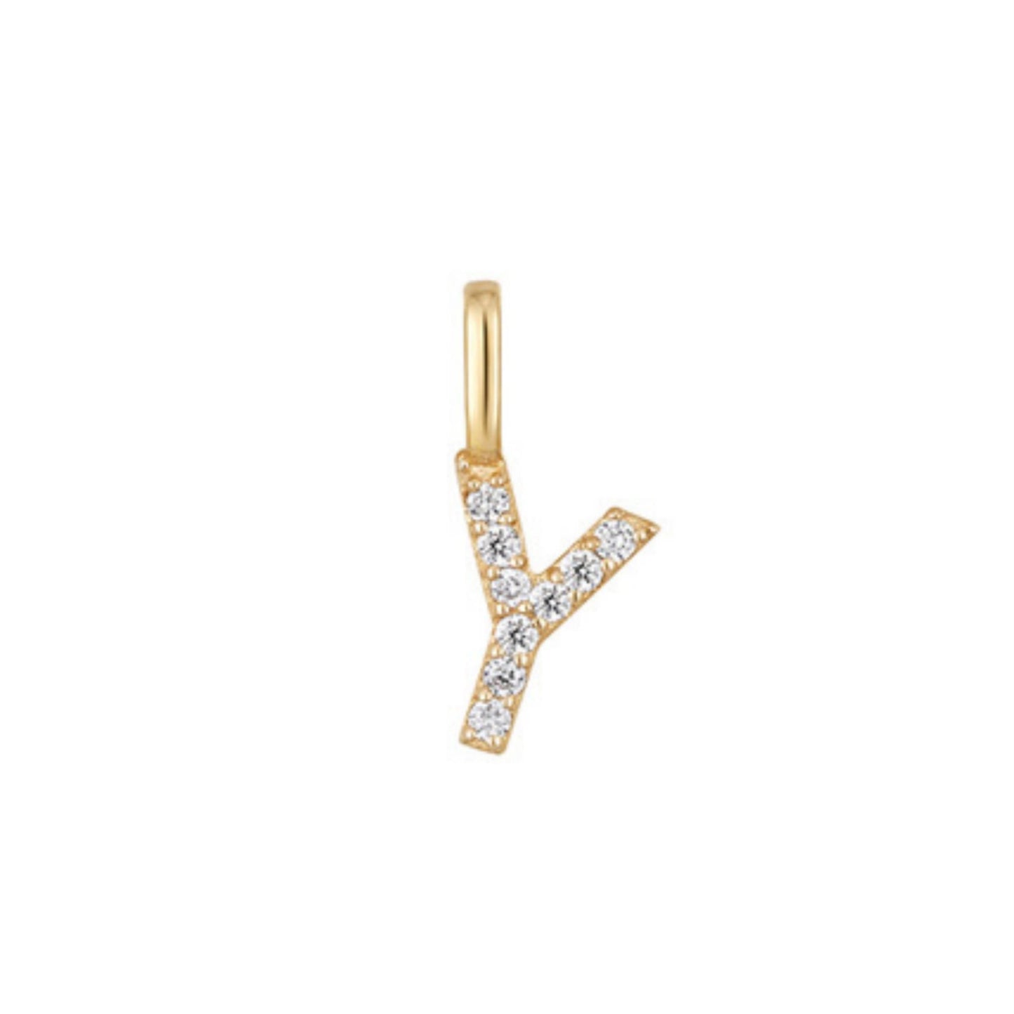 14K Gold on Sterling Silver Paved CZ MINI A-Z Letter Alphabet Initial DIY Charm Pendant 11 - 12mm