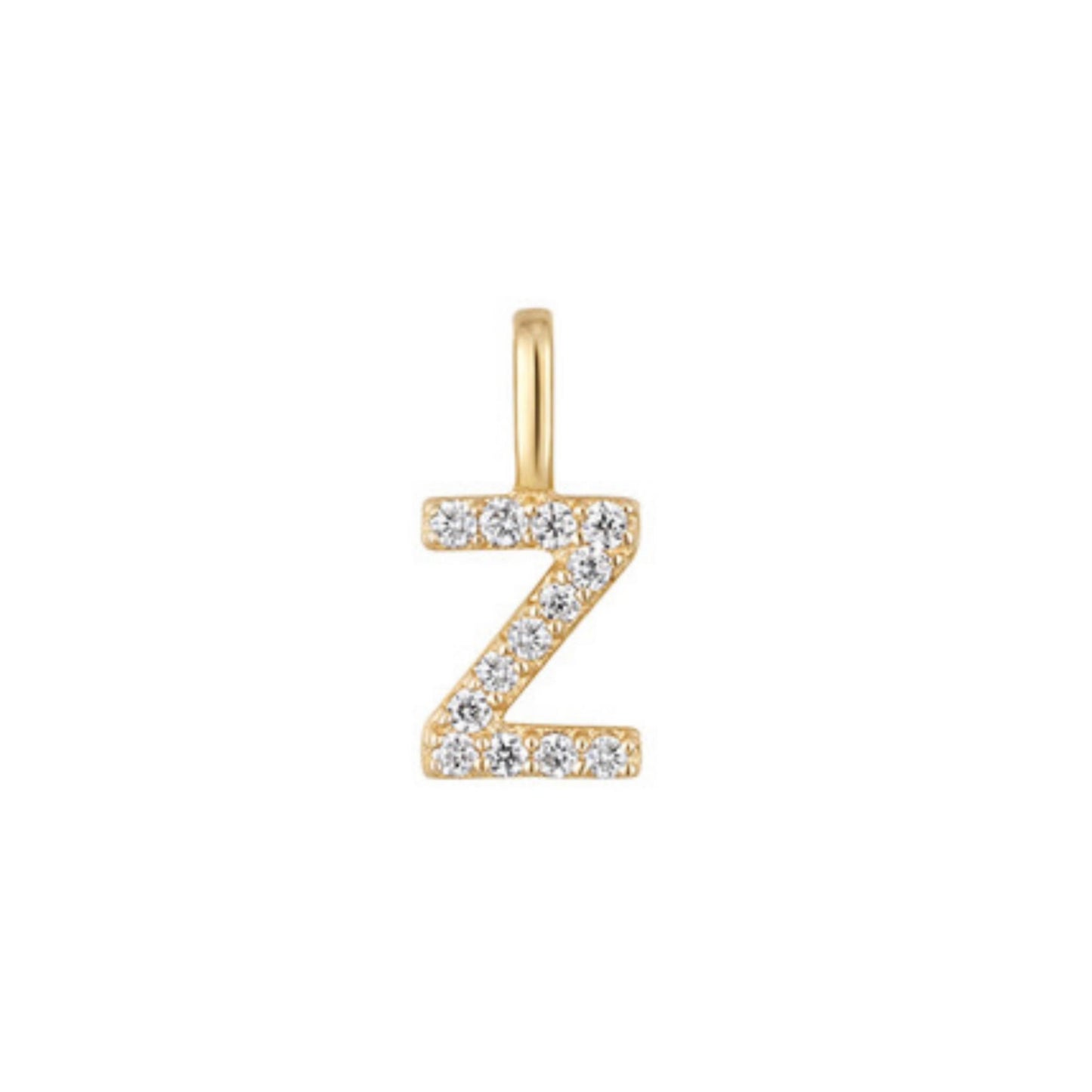 14K Gold on Sterling Silver Paved CZ MINI A-Z Letter Alphabet Initial DIY Charm Pendant 11 - 12mm