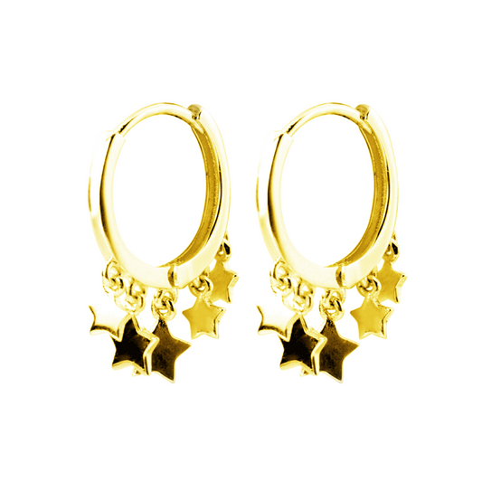 18K Gold-plated Sterling Silver Star Sleeper Hinged Hoop Charm Drop Earrings - sugarkittenlondon
