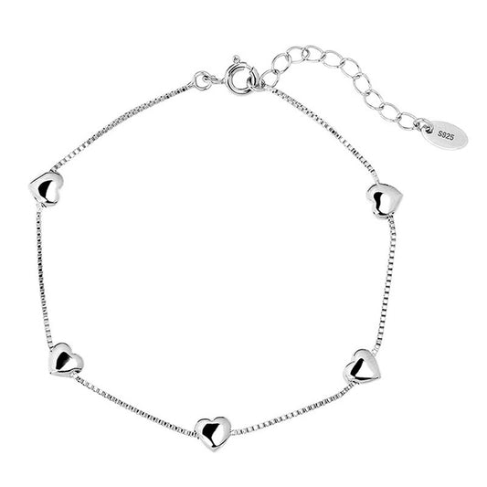 Love Hearts Bracelet in Rhodium Plated Sterling Silver with Box Chain - sugarkittenlondon