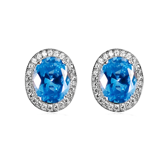 Sterling Silver Halo Earrings Light Blue Aquamarine Colour CZ - sugarkittenlondon