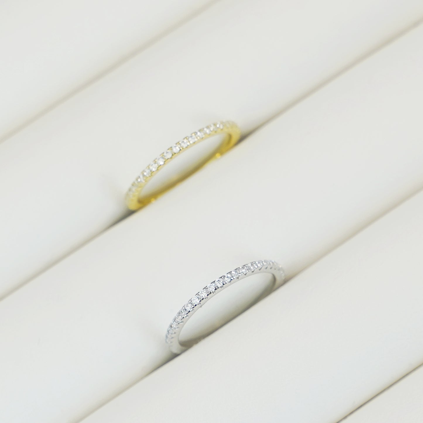 Sterling Silver Full Eternity Ring with CZ in Rhodium , 18K Gold, and Rose Gold - sugarkittenlondon