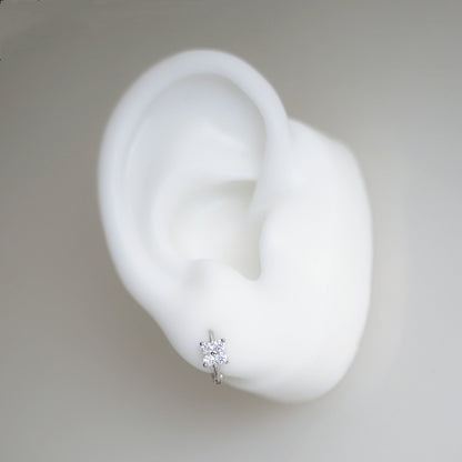 8mm Sterling Silver CZ Flower Hoop Earrings with Hinged Star - sugarkittenlondon