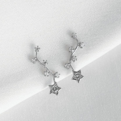 Sterling Silver Crawler Earrings with Cubic Zirconia Star Zodiac Sign - sugarkittenlondon