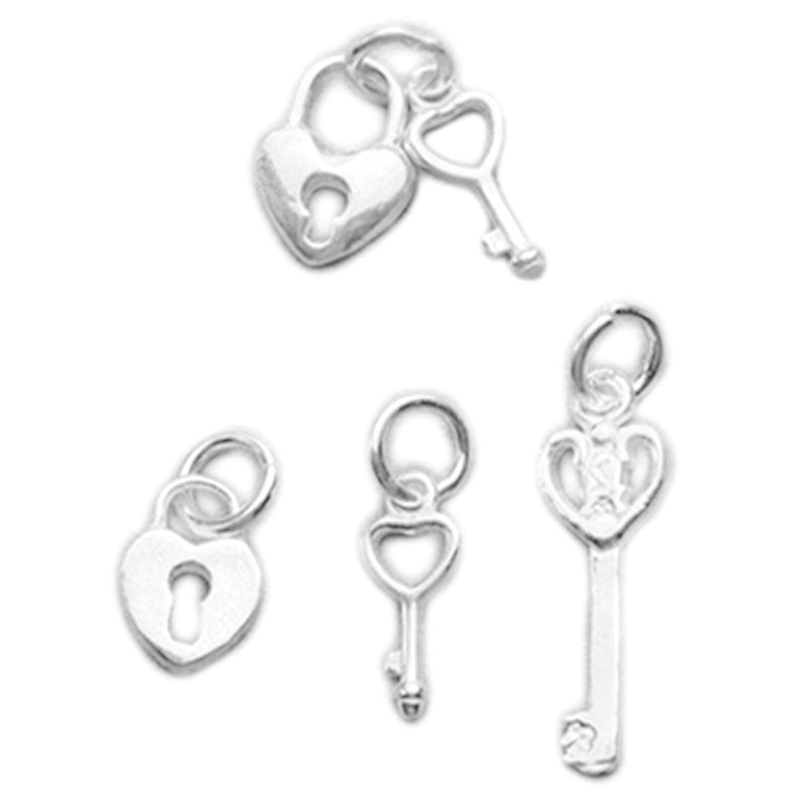 925 Sterling Silver Love Heart Lock and Key Charm Pendant - sugarkittenlondon