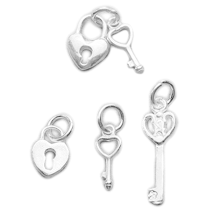 925 Sterling Silver Love Heart Lock and Key Charm Pendant - sugarkittenlondon