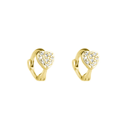 18K Gold Plated Sterling Silver Heart Cuff Huggie Earrings with Paved CZ - sugarkittenlondon