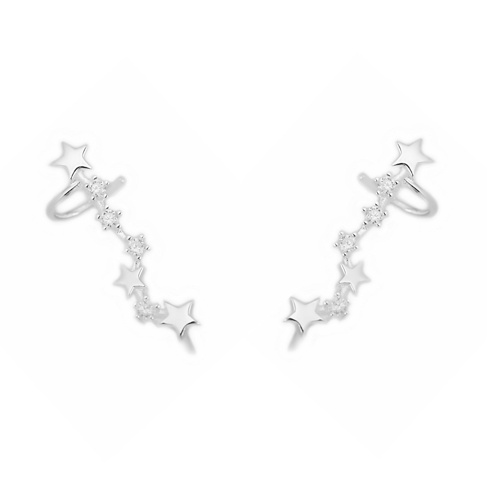 Sterling Silver CZ Celestial Stars Ear Pin Crawler Climber Earrings - sugarkittenlondon