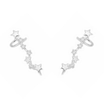 Sterling Silver CZ Celestial Stars Ear Pin Crawler Climber Earrings - sugarkittenlondon