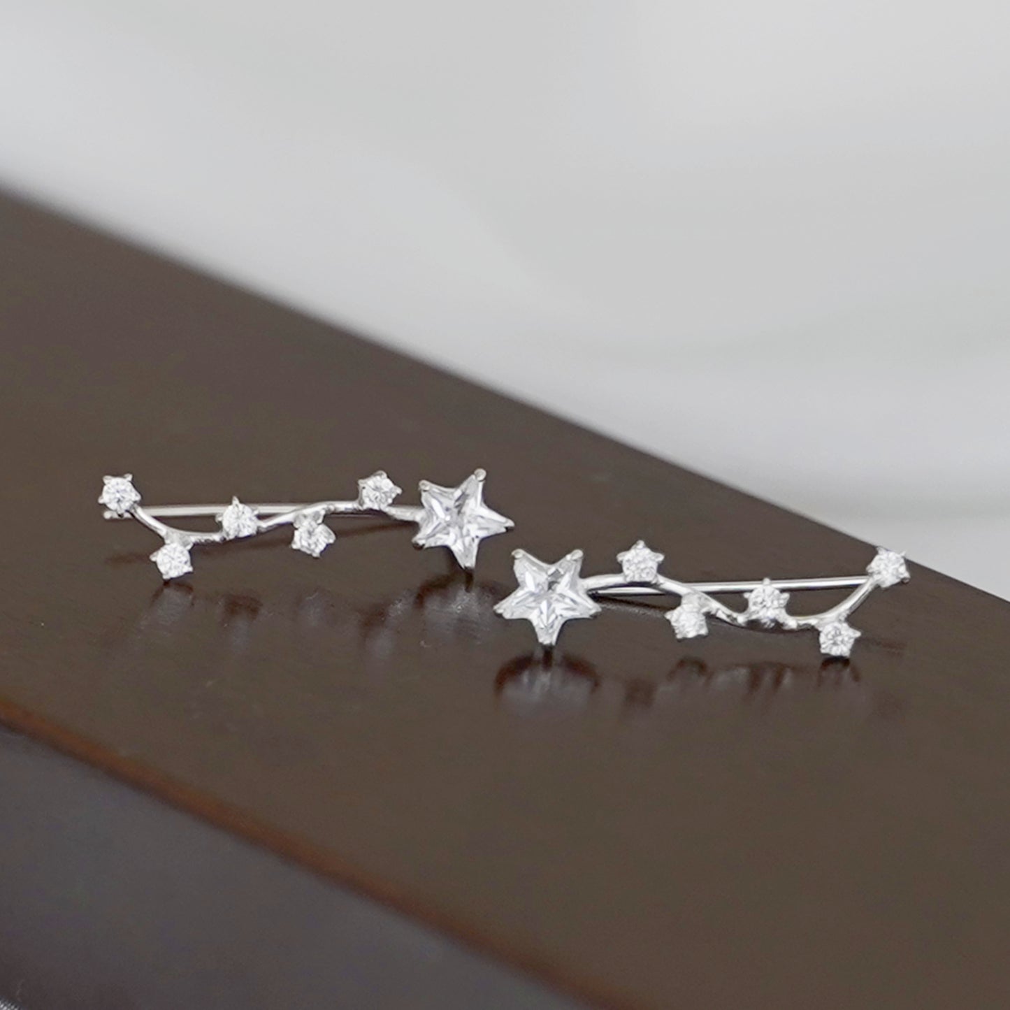 Sterling Silver Star Cubic Zirconia Zodiac Cuff Climber Crawler Hook Earrings - sugarkittenlondon