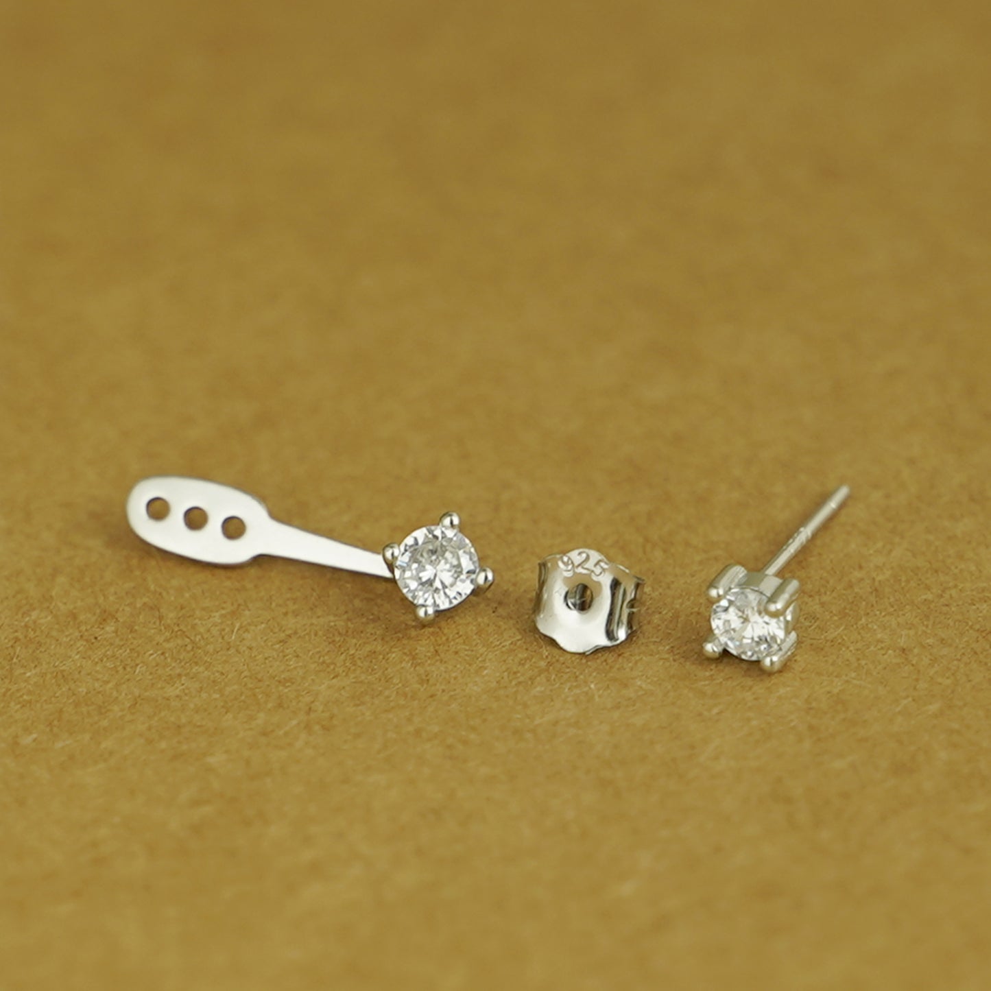 925 Sterling Silver Double 4mm CZ Bar Drop Jacket Hug Two Way Earrings - sugarkittenlondon