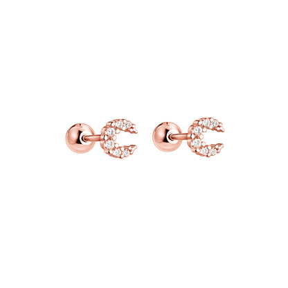 CZ Crescent Moon Stud Earrings in 925 Sterling Silver - sugarkittenlondon