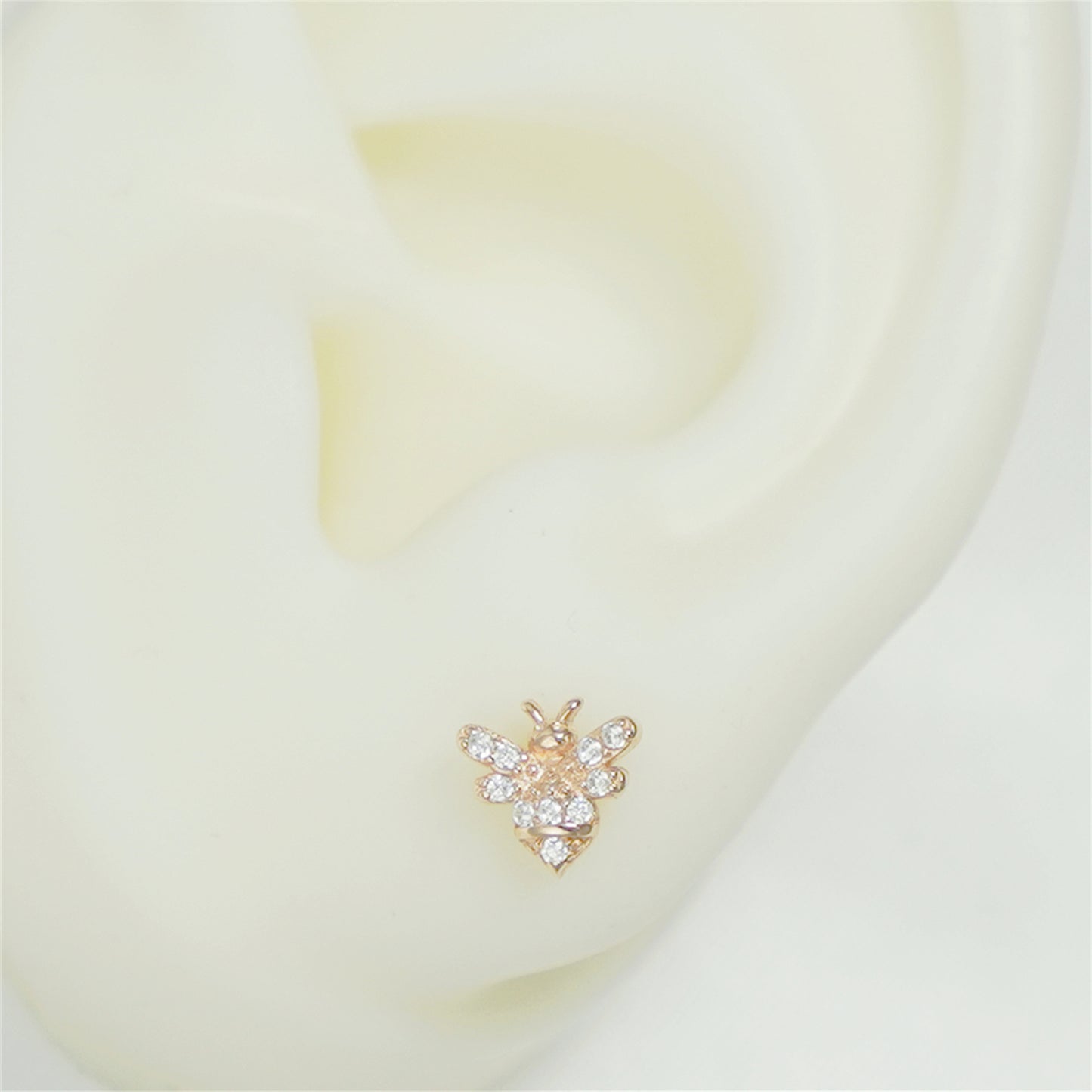 Bee Stud Earrings with CZ Beads and Screwbacks in Rose Gold, 18K Gold & Sterling silver - sugarkittenlondon