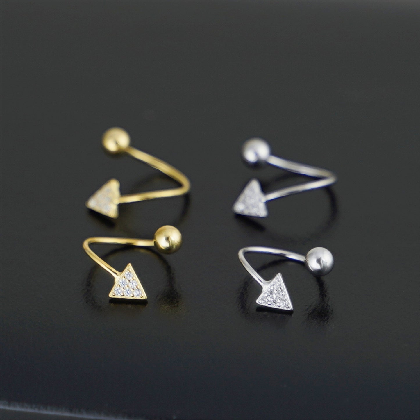 Sterling Silver CZ Arrow Stud Earrings for Women | Huggie Piercing Screw Back Beads Earrings - sugarkittenlondon