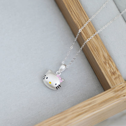 Cute Sterling Silver Kitty Cat Pendant Charm with Pink Glaze - sugarkittenlondon