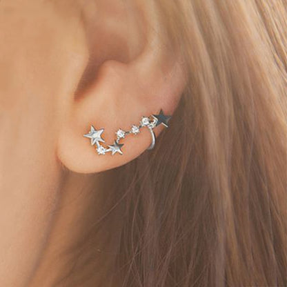 Sterling Silver CZ Celestial Stars Ear Pin Crawler Climber Earrings - sugarkittenlondon