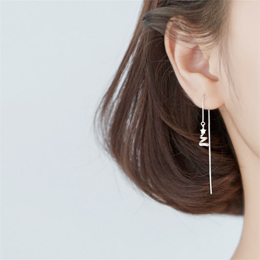 925 Sterling Silver Threader Earrings with Mini Star Ribbon Christmas Tree Charm - sugarkittenlondon