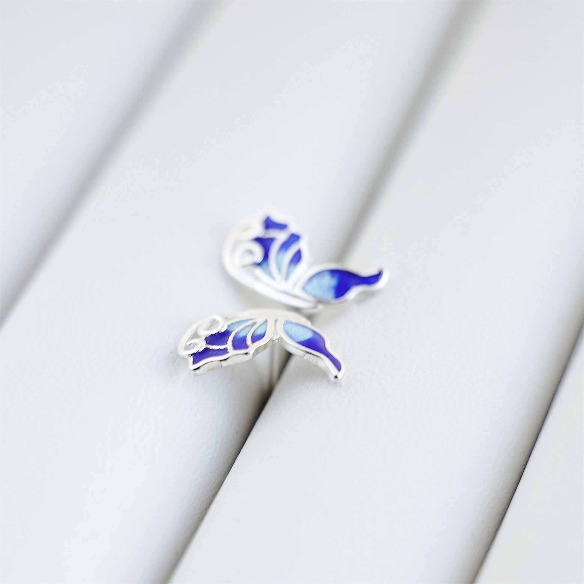 925 Sterling Silver Butterfly Wing Earrings with Blue Enamel for Butterfly lovers - sugarkittenlondon
