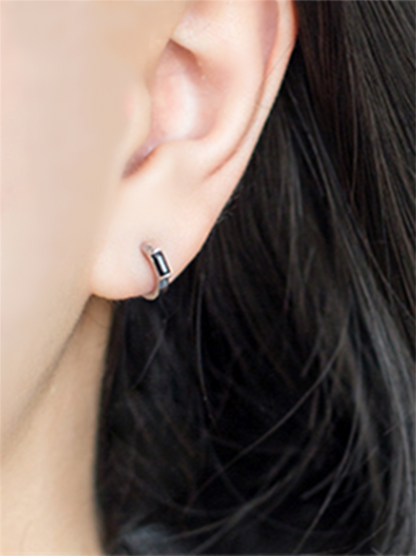 Black CZ Hinged Hoop Earrings in Sterling Silver - 7mm - sugarkittenlondon