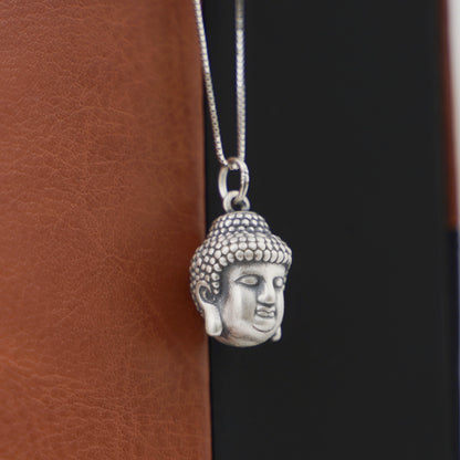 Oxidized 999 Fine Silver 3D Hollow Buddha Head Pendant - sugarkittenlondon