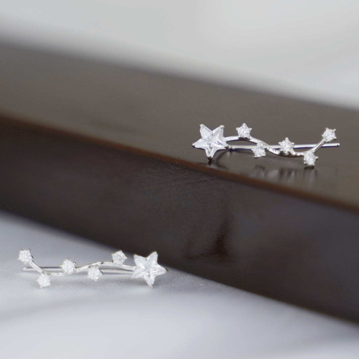 Sterling Silver Star Cubic Zirconia Zodiac Cuff Climber Crawler Hook Earrings - sugarkittenlondon