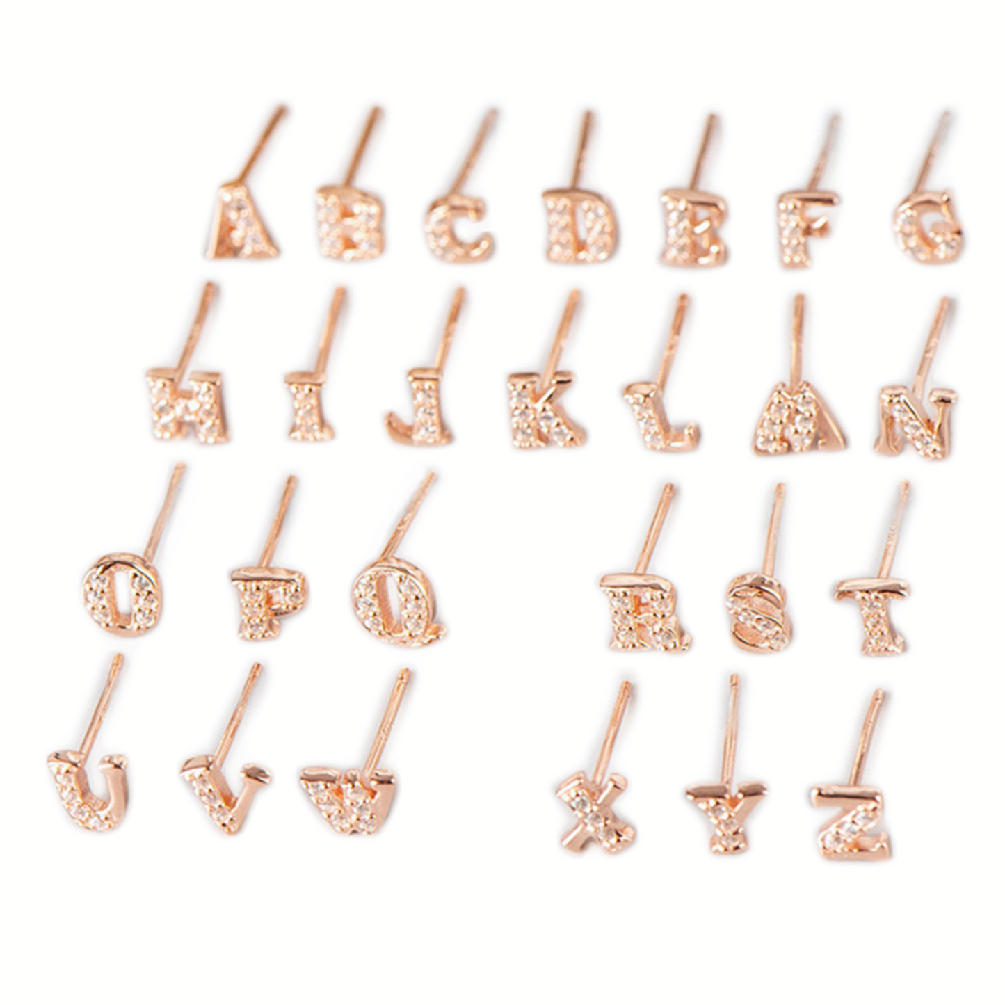 Rose gold 18K gold on Sterling Silver Initial Stud Earrings with CZ Alphabet Letters - sugarkittenlondon