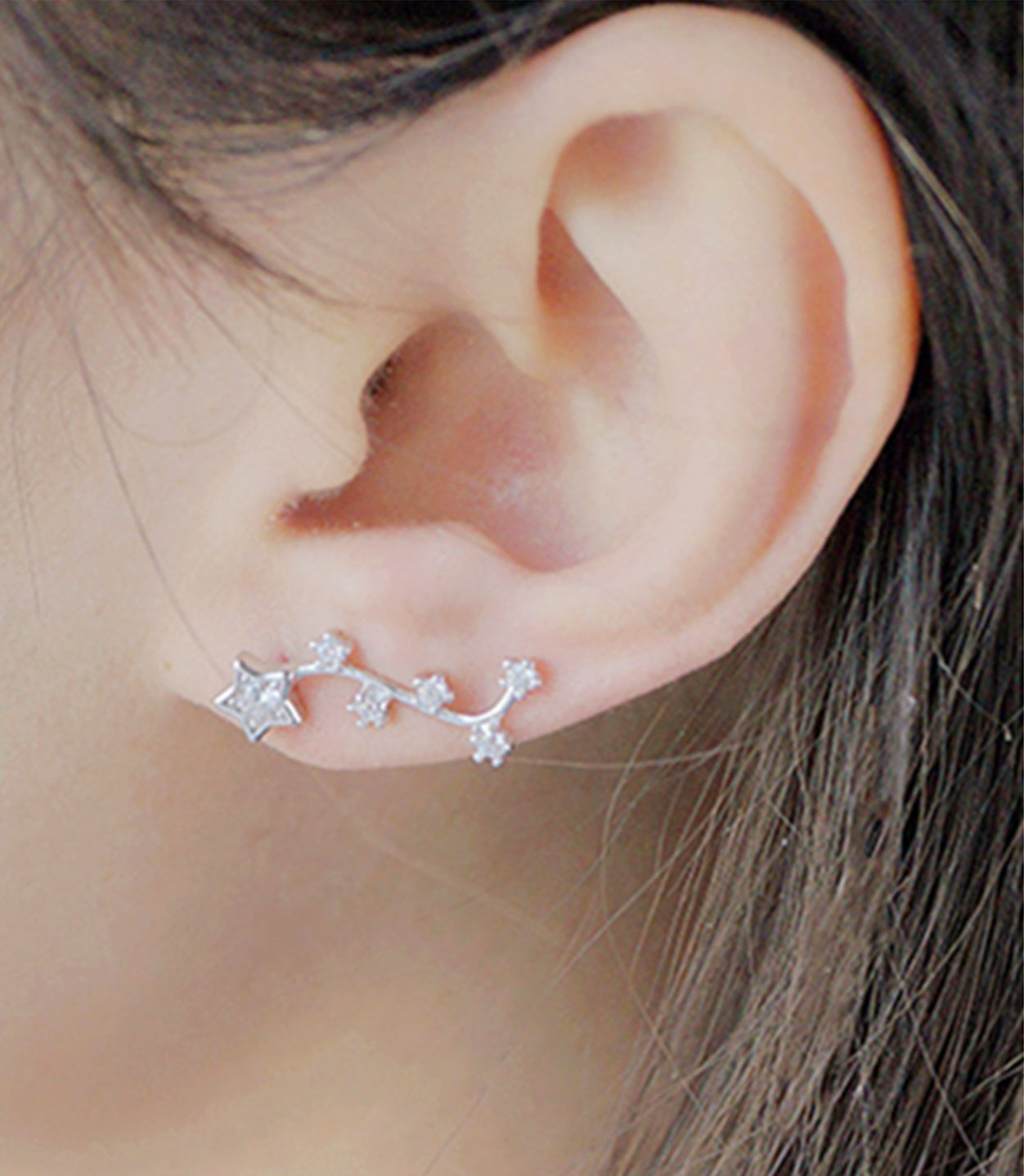 Sterling Silver Crawler Earrings with Cubic Zirconia Star Zodiac Sign - sugarkittenlondon