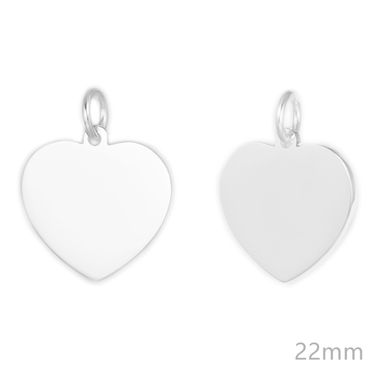 22mm Sterling Silver Plain Polished Heart Charm Pendant - sugarkittenlondon