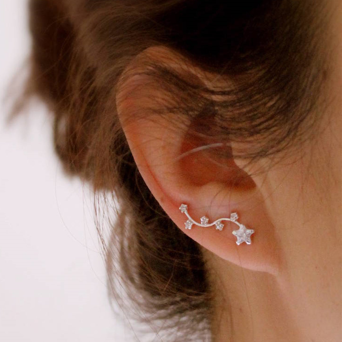 Sterling Silver Star Cubic Zirconia Zodiac Cuff Climber Crawler Hook Earrings - sugarkittenlondon