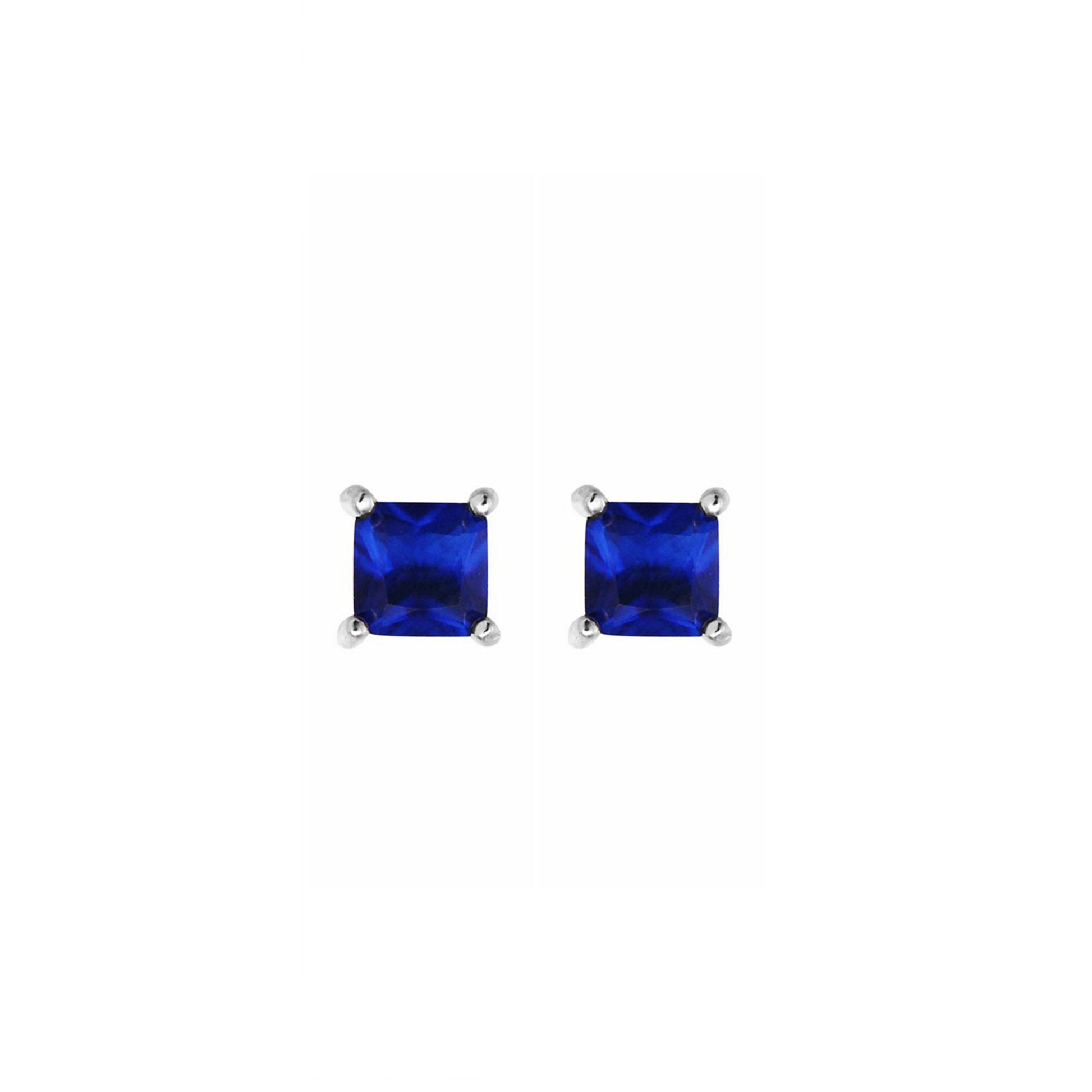 Dark Blue Flower CZ 925 Sterling Silver Square Stud Earrings - sugarkittenlondon