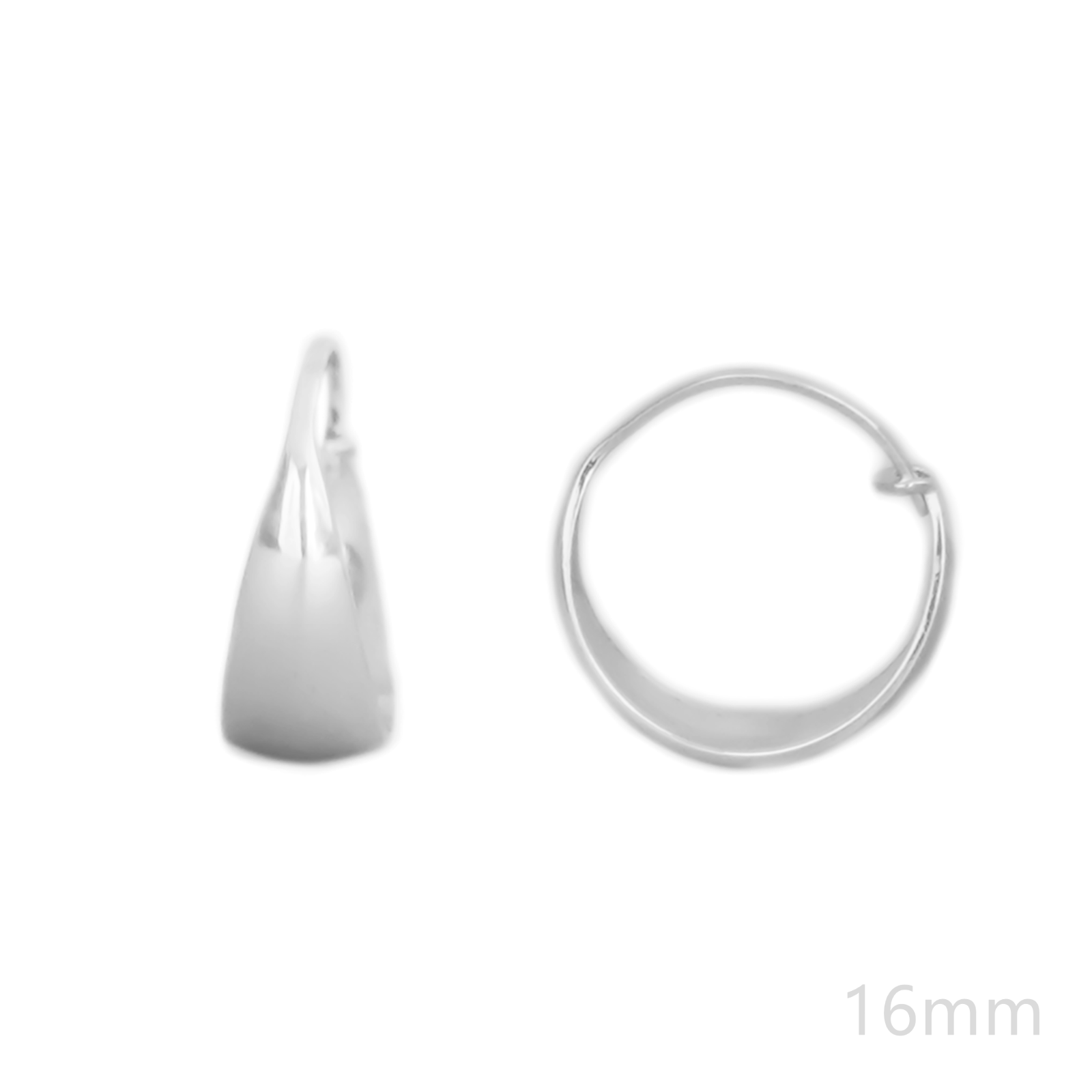 Rhodium-Plated Sterling Silver Wide Dome Sleeper Drop Hoop Huggie Earrings 16-18mm - sugarkittenlondon