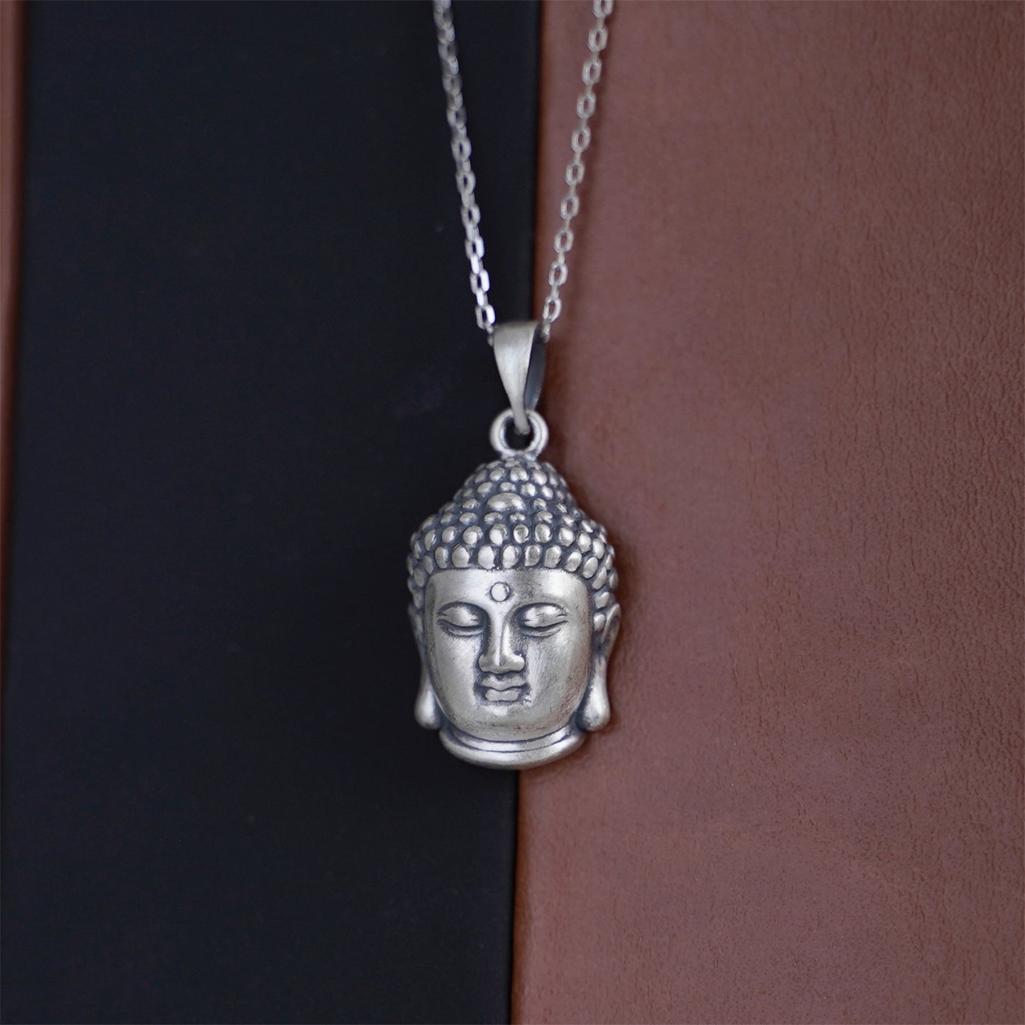 Fine Silver Oxidized 999 Matte Hollow 3D Buddha Head Pendant - sugarkittenlondon