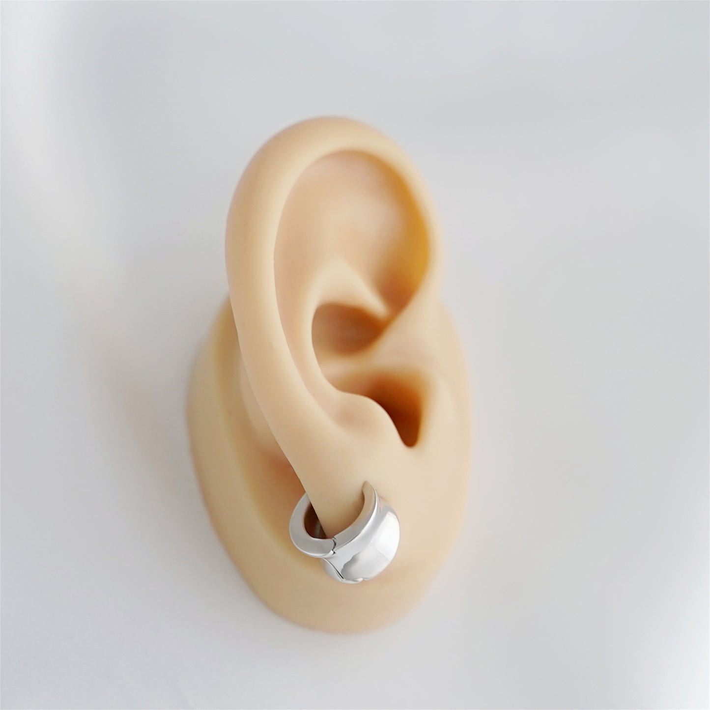 Rhodium-plated Sterling Silver Small Concave Hoop Huggie Drop Earrings - sugarkittenlondon