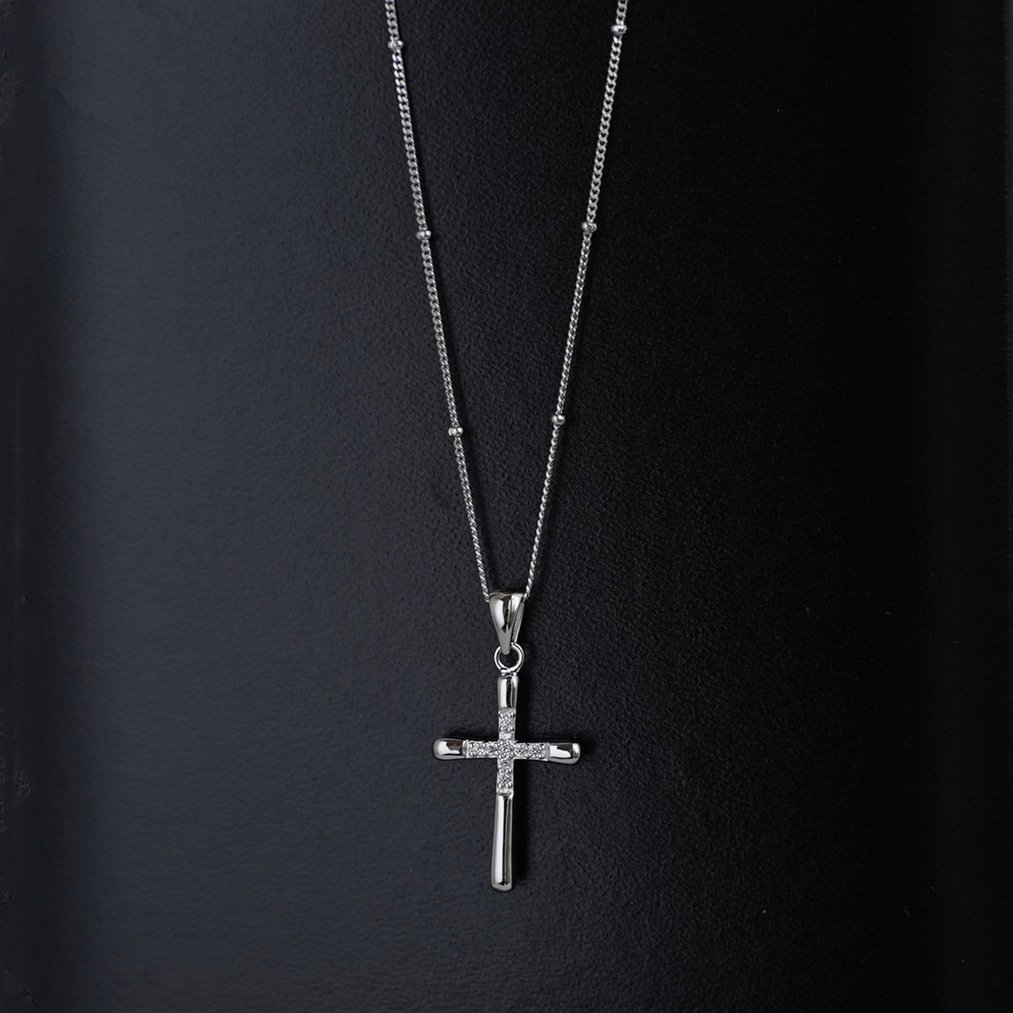 Sterling Silver CZ Crusted Cross Pendant Necklace with Chain - sugarkittenlondon