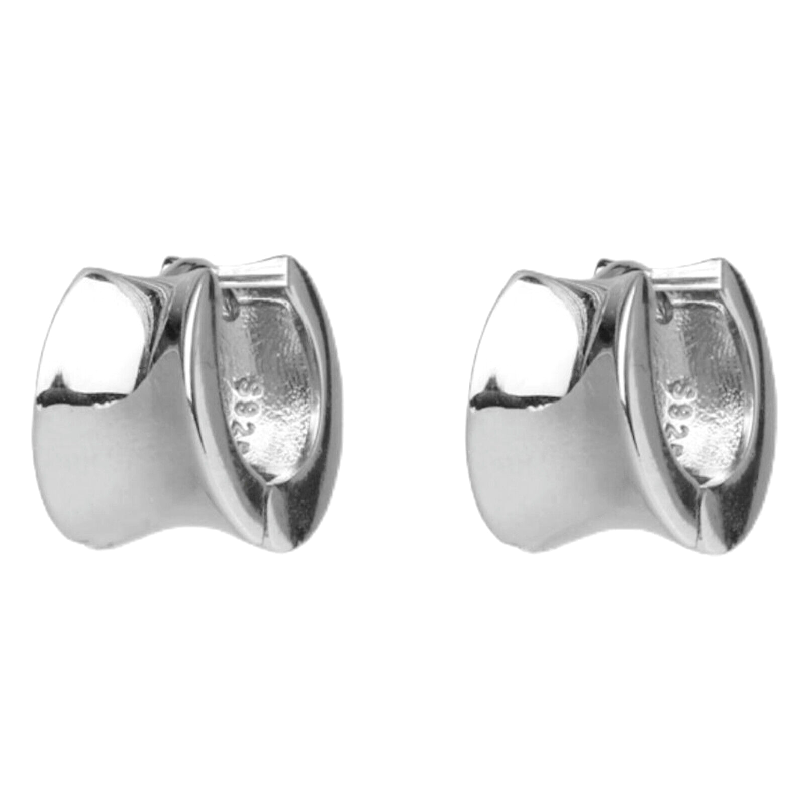 Rhodium-plated Sterling Silver Small Concave Hoop Huggie Drop Earrings - sugarkittenlondon