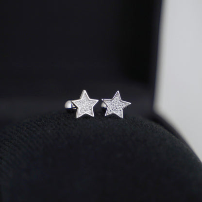 925 Sterling Silver Cubic Zirconia Star Stud Earrings with Screw Back - sugarkittenlondon