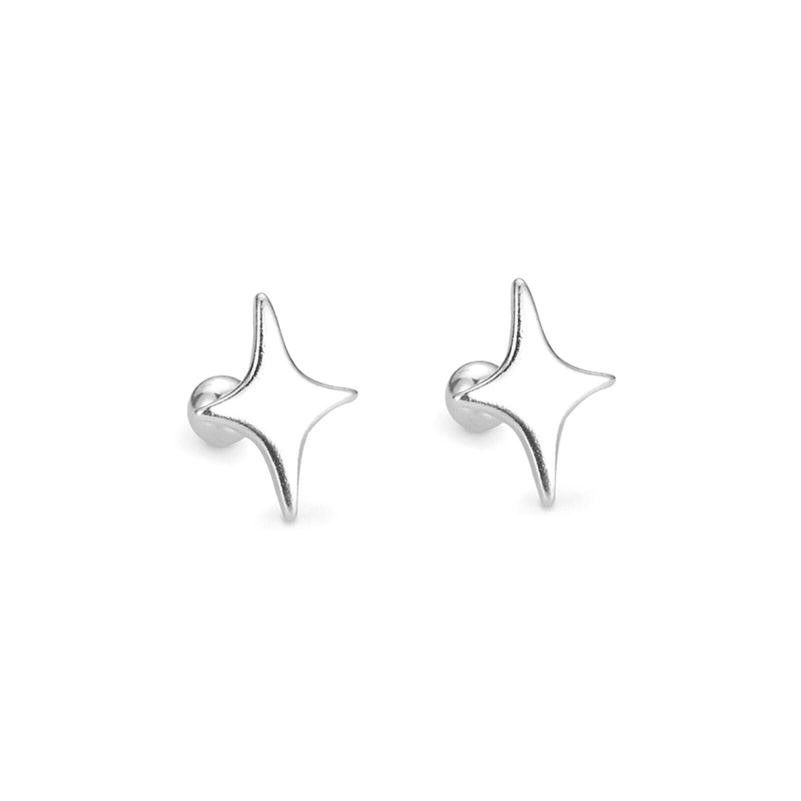 999 Fine Silver 4-Point Star Screw Back Earrings with 3mm Ball Barbell Bead - sugarkittenlondon