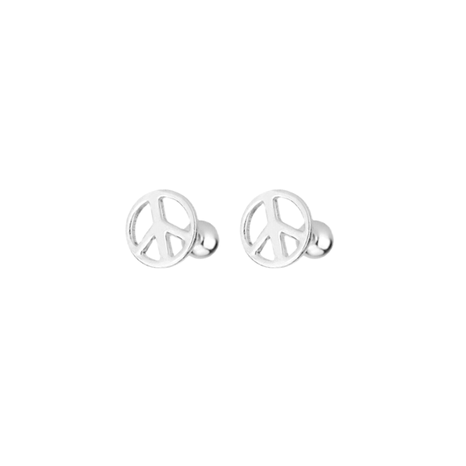 999 Silver Peace Sign Earrings | CND Symbol Barbell Beads on Screw Back Posts - sugarkittenlondon