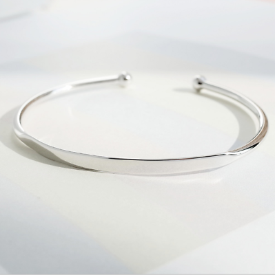 Sterling Silver Thin Identity Torque Cuff Beads Bangle Bracelet Full UK Hallmark - sugarkittenlondon