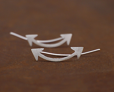 Sterling Silver Curved Ear Crawler Earrings with Double Shooting Arrows - sugarkittenlondon