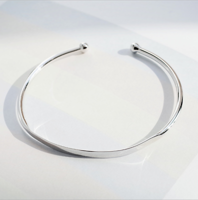 Sterling Silver Thin Identity Torque Cuff Beads Bangle Bracelet Full UK Hallmark - sugarkittenlondon