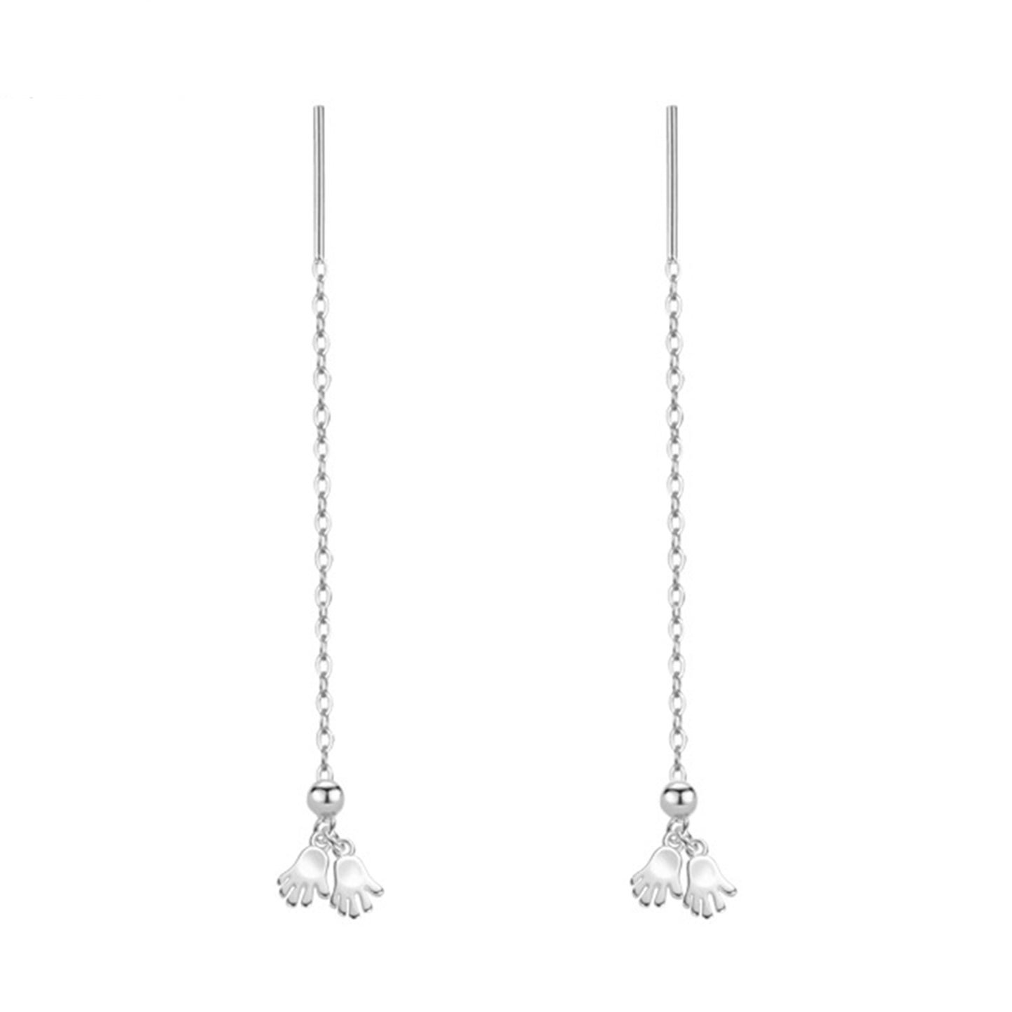 Sterling Silver Hands Threader Earrings with Beaded Pull-Through Chain - sugarkittenlondon