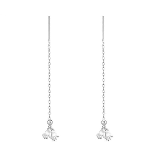 Sterling Silver Hands Threader Earrings with Beaded Pull-Through Chain - sugarkittenlondon