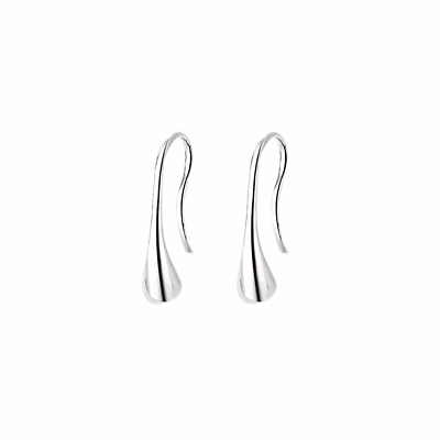 Hoop Drop Earrings Sterling Silver Plain Shiny Waterdrop Teardrop Hoop Drop Earrings 1.8cm - sugarkittenlondon