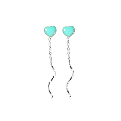 Turquoise Heart Sterling Silver Pull-Through Abalone Shell Threader Earrings - sugarkittenlondon