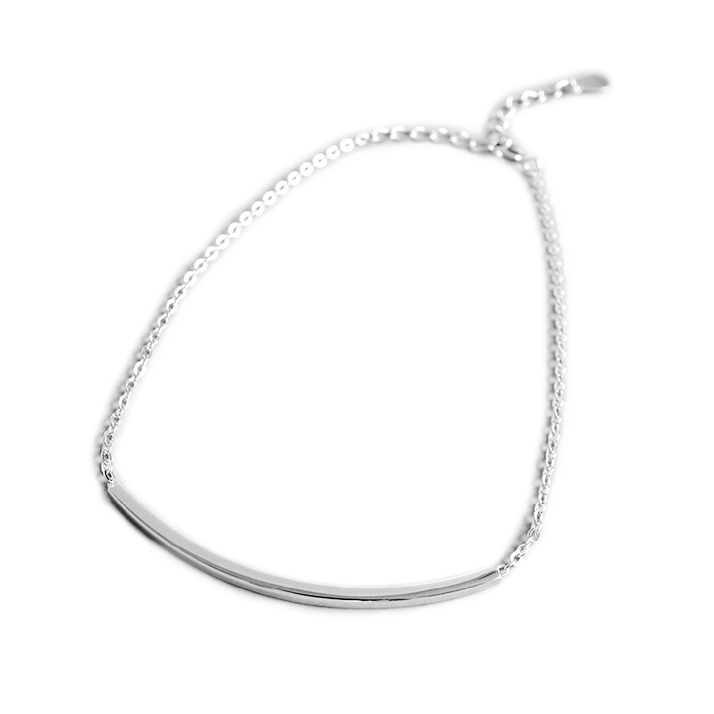 Sterling Silver Hollow Curved Square Noodle Tube Curb Chain Anklet 19.5 - 23.5cm - sugarkittenlondon