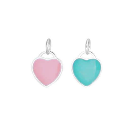Sterling Silver Pink Turquoise Heart Pendant Charm with Glazed One Side - sugarkittenlondon