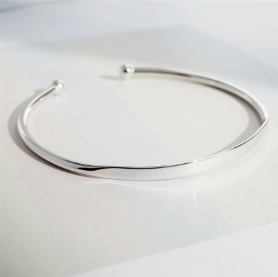 Sterling Silver Thin Identity Torque Cuff Beads Bangle Bracelet Full UK Hallmark - sugarkittenlondon